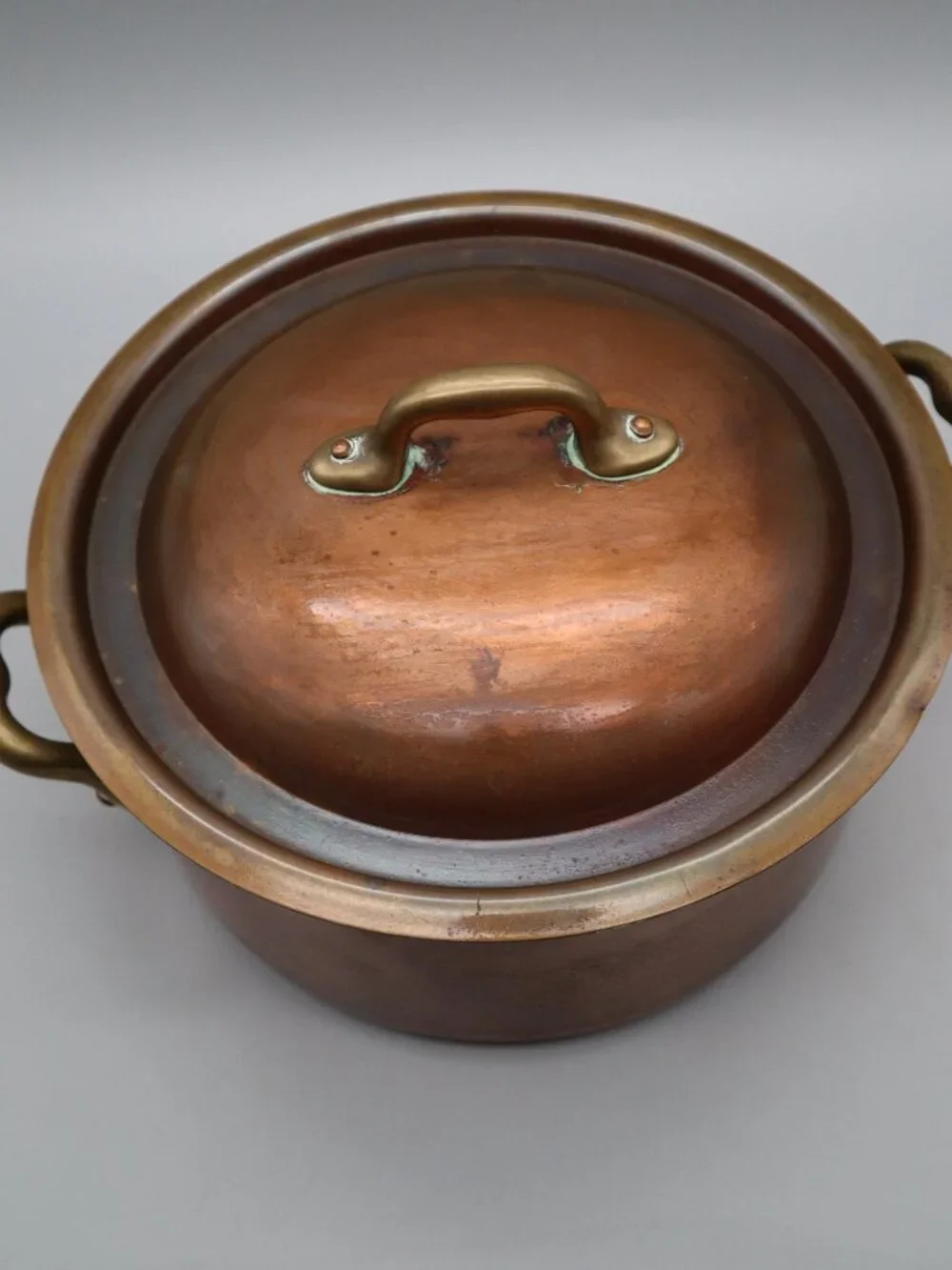 Vtg French Copper Faitout Pot Casserole Dutch Oven w/ Lid 8
